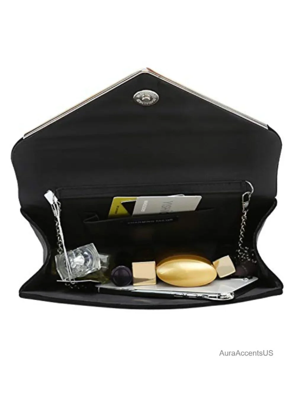 Faux Suede Clutch Bag Metal Binding Evening Purse for Wedding Prom Black-Tie